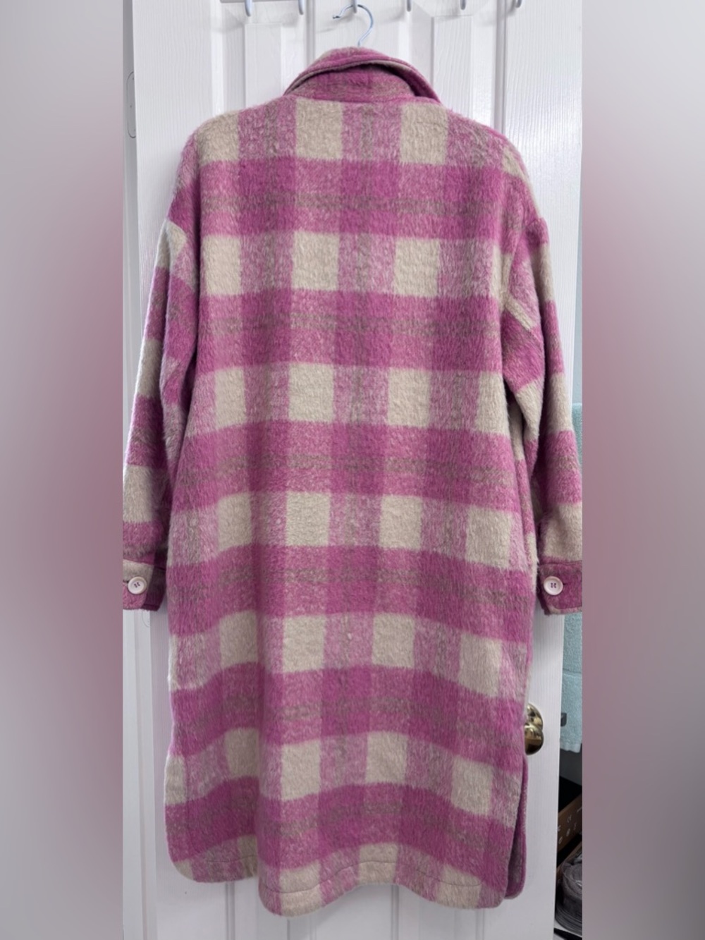 billitodu Pink Plaid Fuzzy Longline Shacket Coatigan - SIZE S (OVERSIZED) - Picture 16 of 16